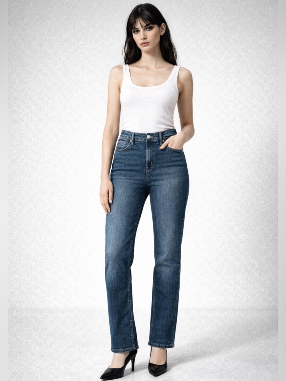 “The Vintage” High Rise Jeans 27 Petite Slim Straight Medium Wash